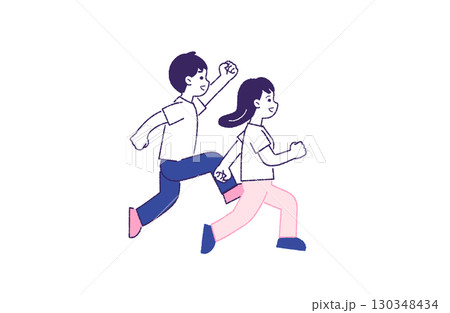 明るい表情で駆け出す男女のイラスト 明るい表情で駆け出す男女のイラスト 130348434