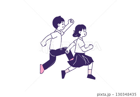 明るい表情で駆け出す男女の学生イラスト 130348435