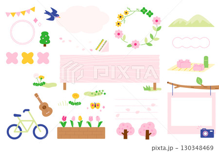 春の屋外イベント装飾フレームと見出しセット 130348469