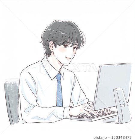 水彩画・手描き風の男性・男の子イラスト素材 130348473