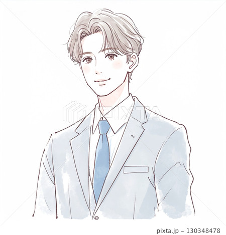 水彩画・手描き風の男性・男の子イラスト素材 水彩画・手描き風の男性・男の子イラスト素材 130348478