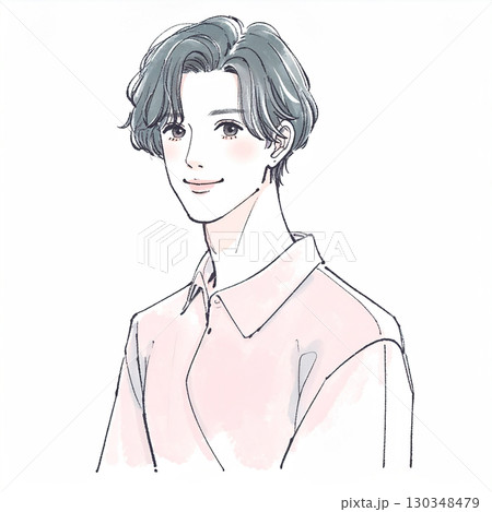 水彩画・手描き風の男性・男の子イラスト素材 130348479