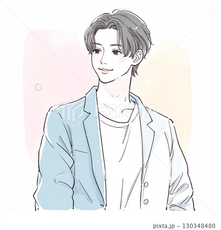 水彩画・手描き風の男性・男の子イラスト素材 水彩画・手描き風の男性・男の子イラスト素材 130348480