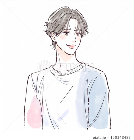 水彩画・手描き風の男性・男の子イラスト素材 130348482