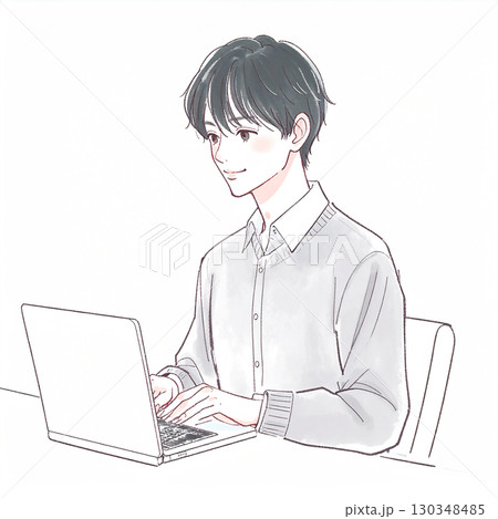 水彩画・手描き風の男性・男の子イラスト素材 130348485