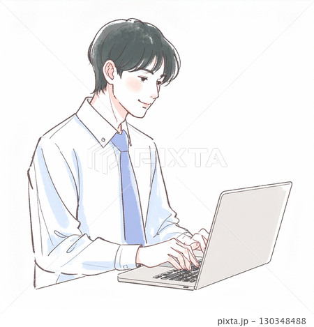 水彩画・手描き風の男性・男の子イラスト素材 130348488