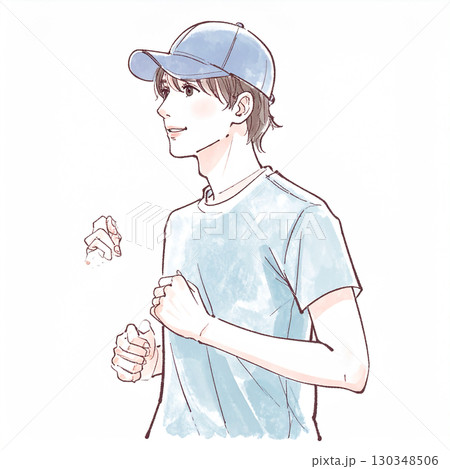 水彩画・手描き風の男性・男の子イラスト素材 130348506