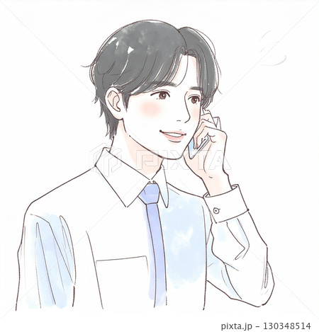 水彩画・手描き風の男性・男の子イラスト素材 130348514