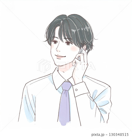 水彩画・手描き風の男性・男の子イラスト素材 130348515