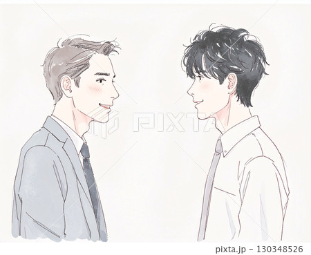 水彩画・手描き風の男性・男の子イラスト素材 水彩画・手描き風の男性・男の子イラスト素材 130348526