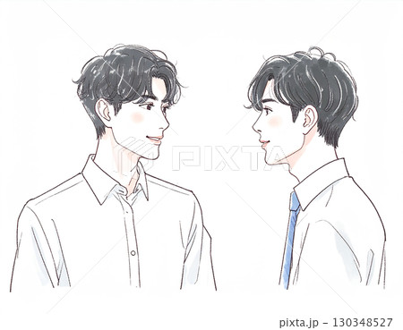 水彩画・手描き風の男性・男の子イラスト素材 130348527