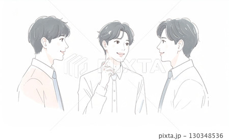 水彩画・手描き風の男性・男の子イラスト素材 水彩画・手描き風の男性・男の子イラスト素材 130348536