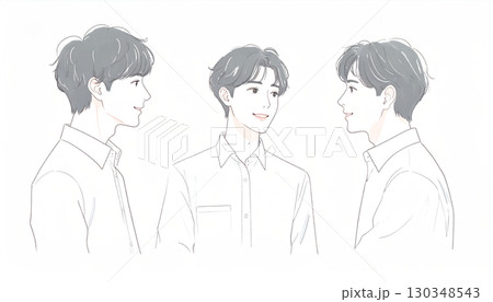 水彩画・手描き風の男性・男の子イラスト素材 水彩画・手描き風の男性・男の子イラスト素材 130348543