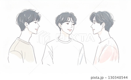 水彩画・手描き風の男性・男の子イラスト素材 130348544