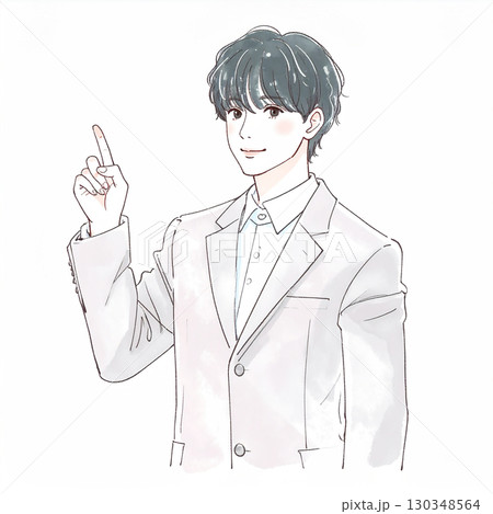 水彩画・手描き風の男性・男の子イラスト素材 130348564