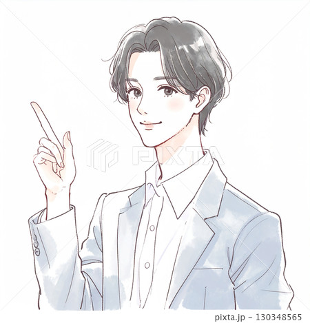 水彩画・手描き風の男性・男の子イラスト素材 130348565