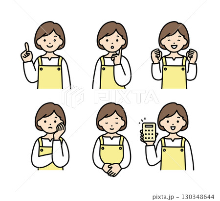 エプロンをつけた主婦の表情イラストセット 130348644