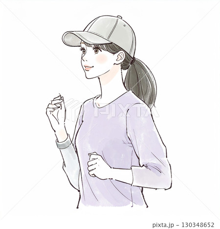 水彩画・手描き風のランニングをする女性・女の子のイラスト素材 130348652