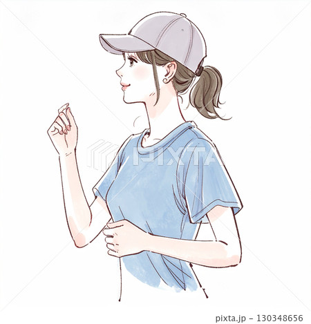 水彩画・手描き風のランニングをする女性・女の子のイラスト素材 130348656