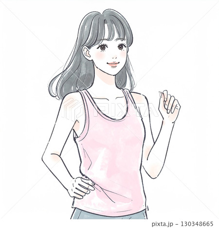 水彩画・手描き風のランニングをする女性・女の子のイラスト素材 130348665