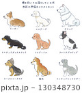 横を向いてお座りしている犬の水彩の手描きイラストセット 130348730