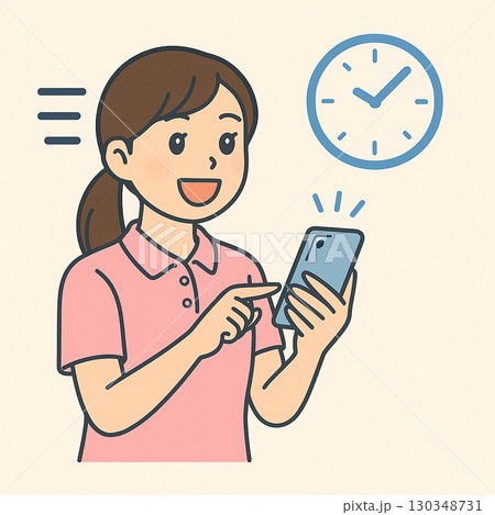 スマホで出勤打刻する女性のイラスト 130348731