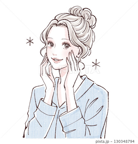 水彩画・手描き風の女性・女の子のイラスト素材 130348794