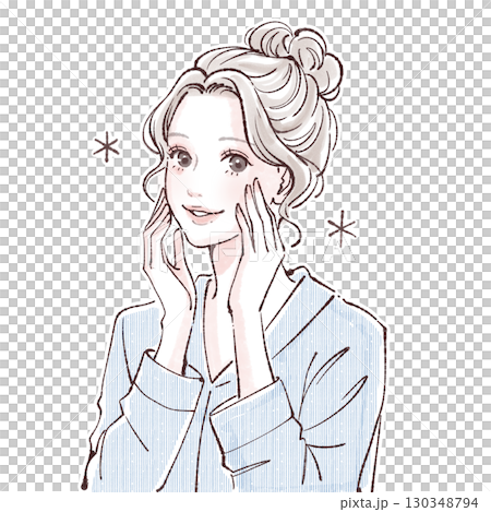 Watercolor and hand-drawn illustration material of women and girls 130348794