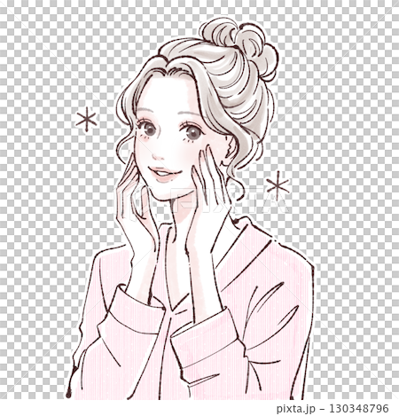 Watercolor and hand-drawn illustration material of women and girls 130348796