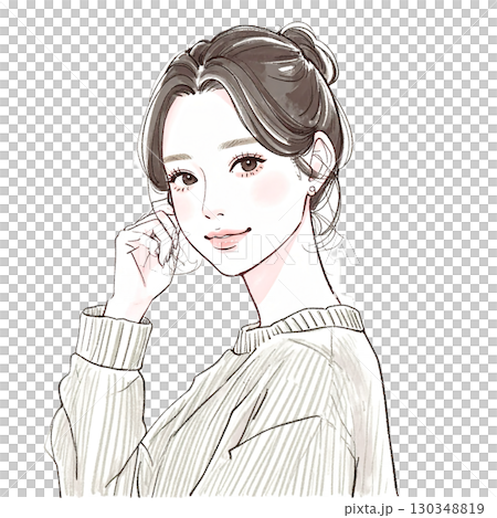 婦女和女孩的水彩和手繪插圖素材 130348819
