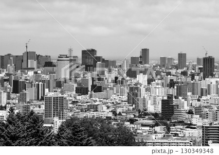 旭山記念公園から見た「札幌大通公園」方面　白黒 130349348