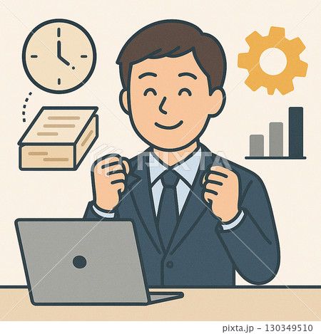 成果を喜ぶ男性ビジネスパーソン 130349510