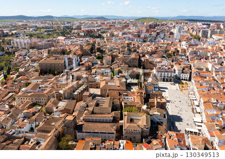 Drone view of Caceres with old town and modern quarters Drone view of Caceres with old town and modern quarters 130349513