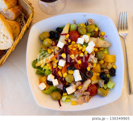 Portion of fresh mediterranean salad 130349905