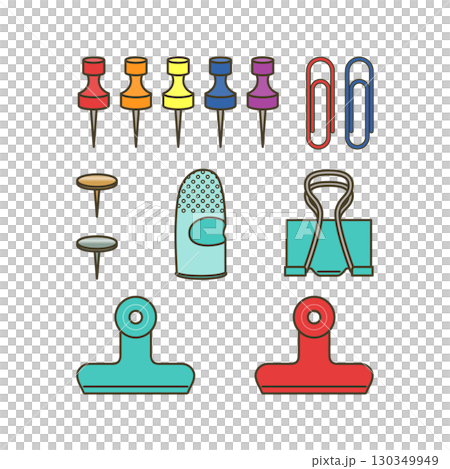 Various clips, thumbtacks, and finger cots 130349949