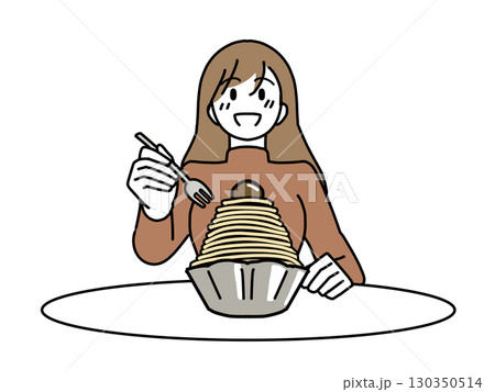 モンブランを食べようとしてる女性 130350514