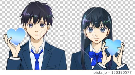 珍惜心靈、思想和感情的高中或國中男孩和女孩的動漫風格插圖，白色背景 130350577