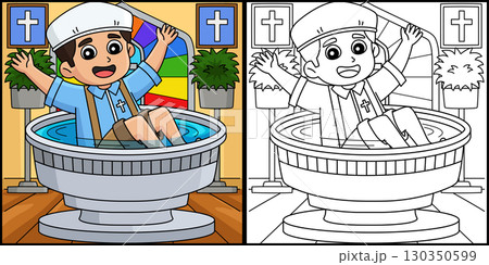 Baptism Baby Boy in a Baptismal Font Illustration Baptism Baby Boy in a Baptismal Font Illustration 130350599