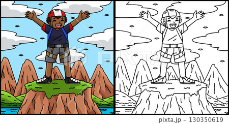 Bouldering Boy Reaching the Top Illustration  130350619