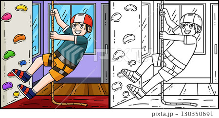 Bouldering Boy Rappelling Down Wall Illustration  130350691