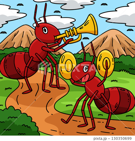 Ant Animal Eating a Berry Colored Cartoon  130350699