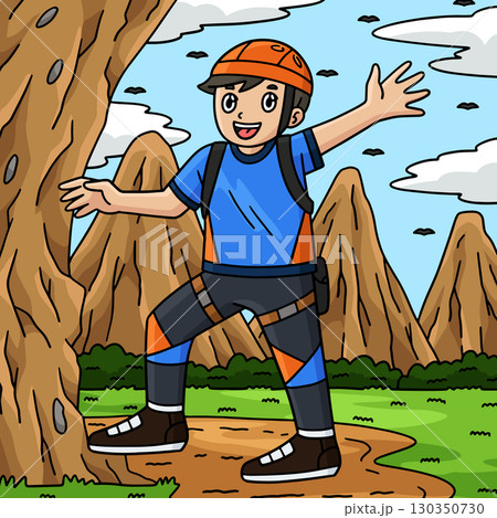 Bouldering Boy at the Foot of the Wall Colored Bouldering Boy at the Foot of the Wall Colored 130350730