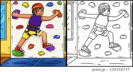 Bouldering Boy Wall Climbing Coloring Illustration 130350737