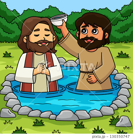 Baptism of Jesus Colored Cartoon Illustration Baptism of Jesus Colored Cartoon Illustration 130350747
