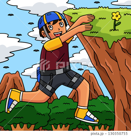 Bouldering Boy Hanging the Edge of Rock Colored  130350755