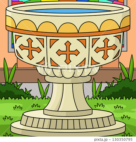 Baptism Baptismal Font Colored Cartoon  130350795