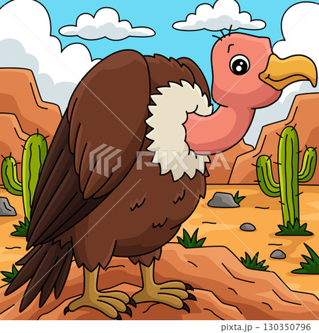 Bird Vulture Animal Colored Cartoon Illustration  130350796