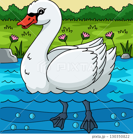 Bird White Swan Colored Cartoon Illustration  130350822