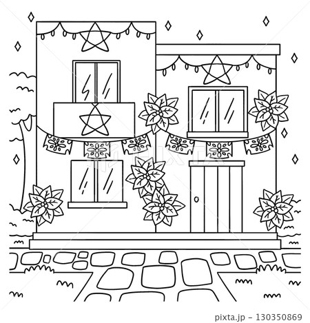 Las Posadas Decorated House Coloring Page for Kids 130350869