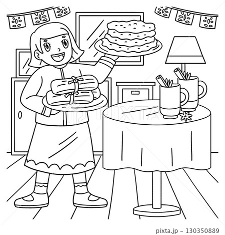 Las Posadas Girl Preparing Food Coloring Page Las Posadas Girl Preparing Food Coloring Page 130350889